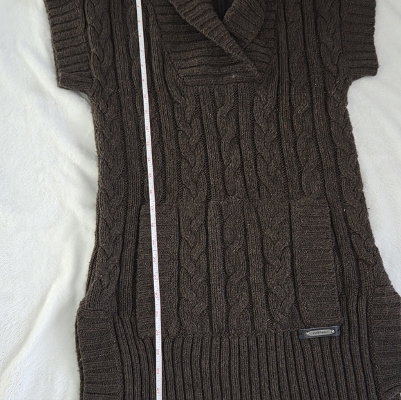 Ruff Hewn Brown Cable Knit Sweater Vest Tunic | Shawl Collar Short Sleeve MEDIUM - Picture 8 of 11
